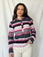 70s katoenen jersey top roze strepen | M