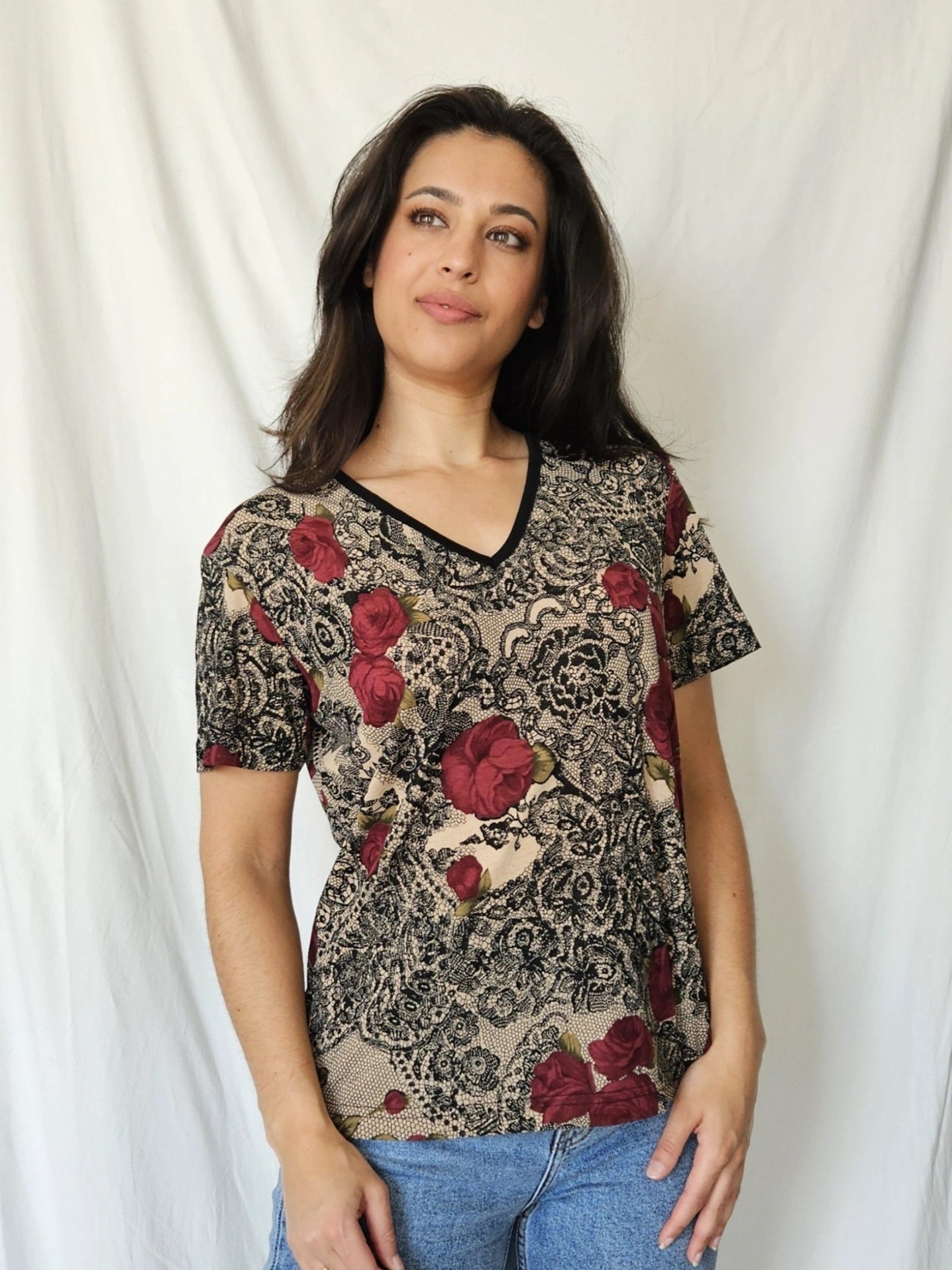 Vintage shirt met rozen | L