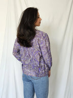 Zachte vintage blouse met paarse print | L
