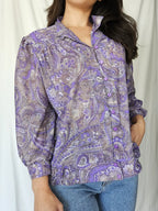 Zachte vintage blouse met paarse print | L