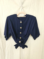 Donkerblauwe vintage blouse met prachtige knopen | XL