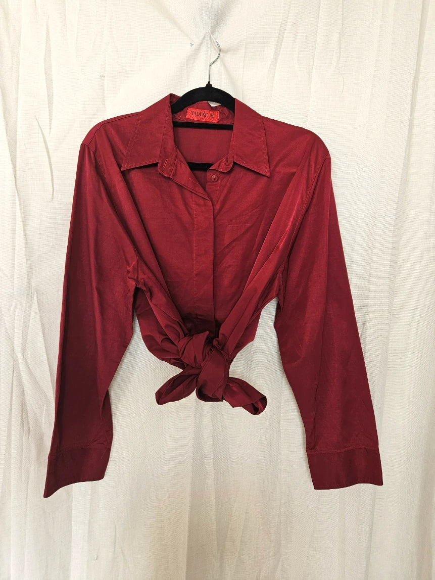 Zachte rode vintage blouse van katoen | XXL