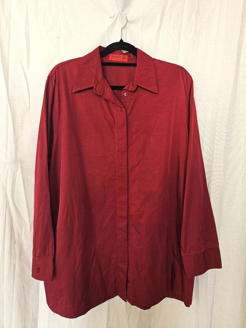 Zachte rode vintage blouse van katoen | XXL