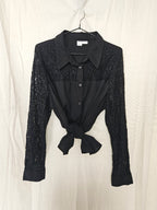 Zwarte vintage blouse met kant | XL