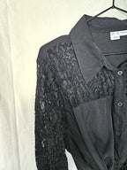 Zwarte vintage blouse met kant | XL