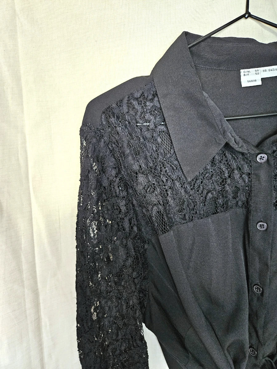 Zwarte vintage blouse met kant | XL