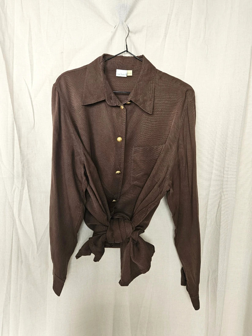 Zachte bruine cupro blouse met zonnetjes | XXL