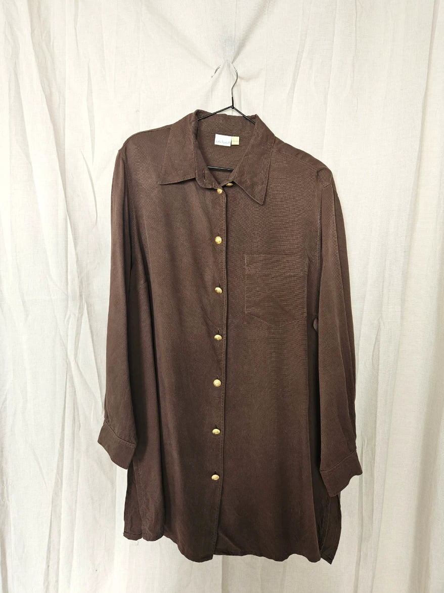 Zachte bruine cupro blouse met zonnetjes | XXL