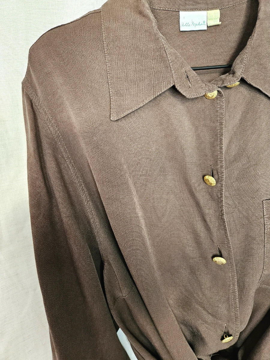 Zachte bruine cupro blouse met zonnetjes | XXL