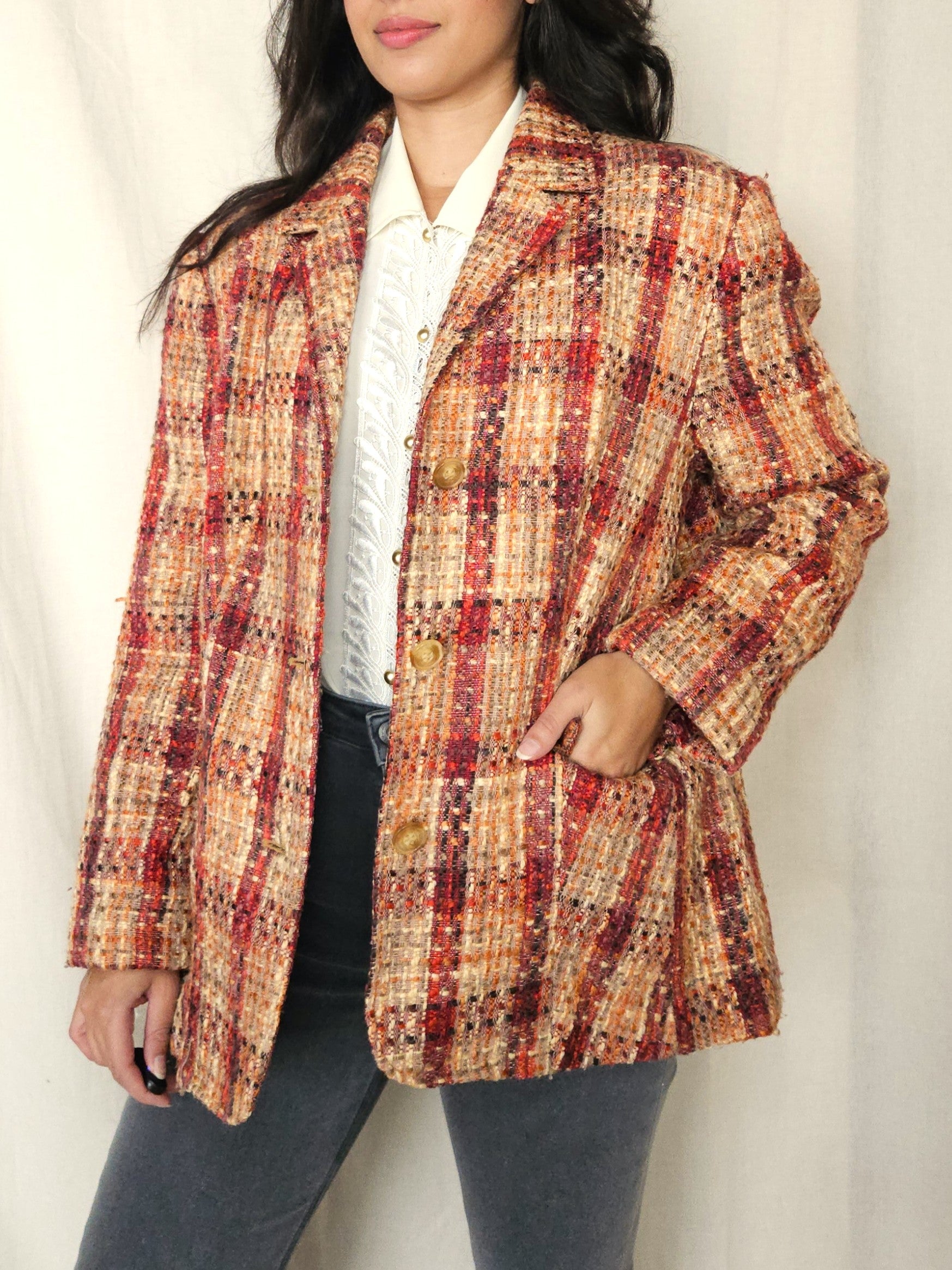 Bouclé vintage blazer perzik | L/XL