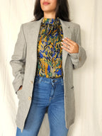 Grijze vintage blazer met geblokt patroon | M/L