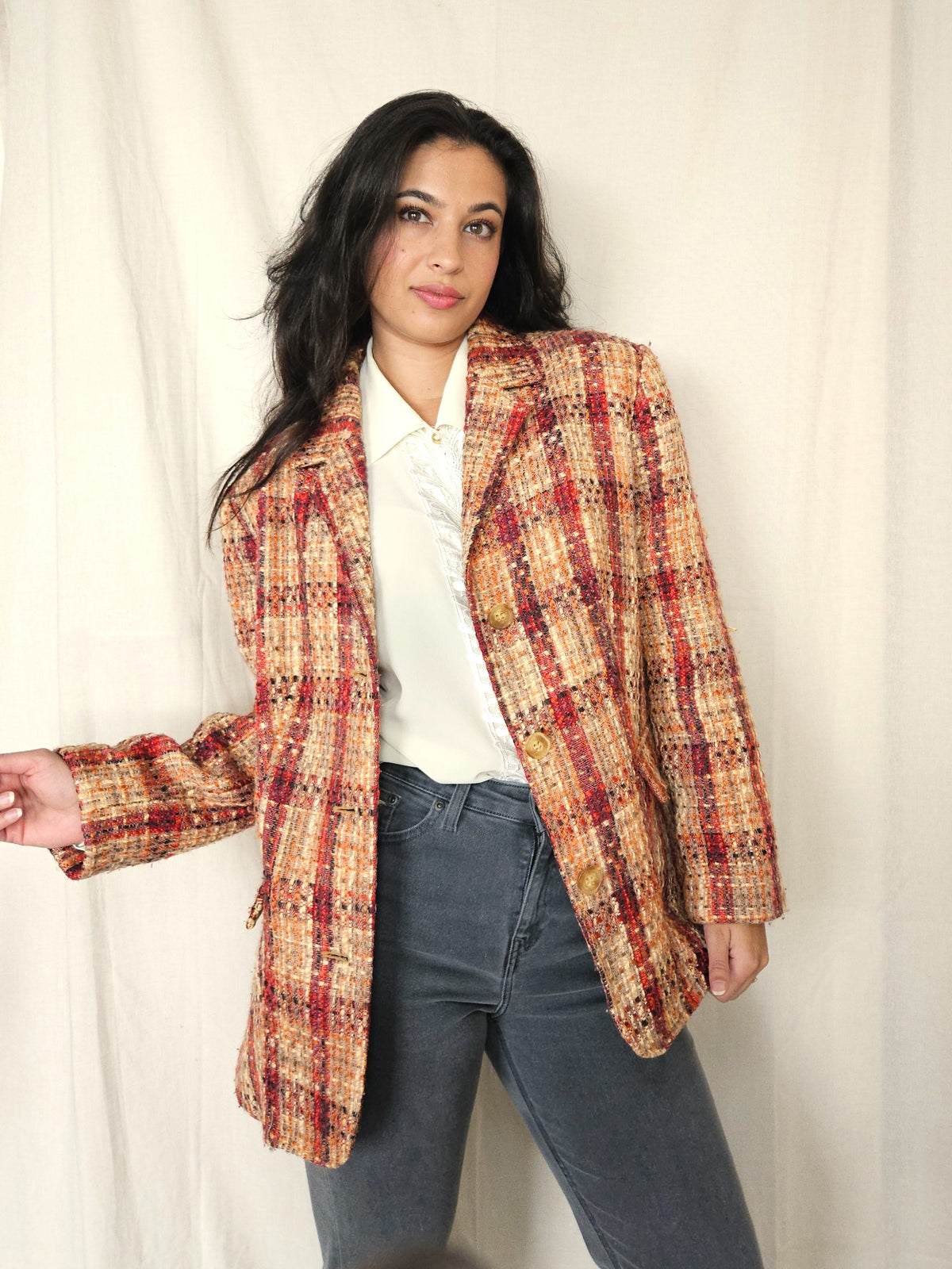 Bouclé vintage blazer perzik | L/XL