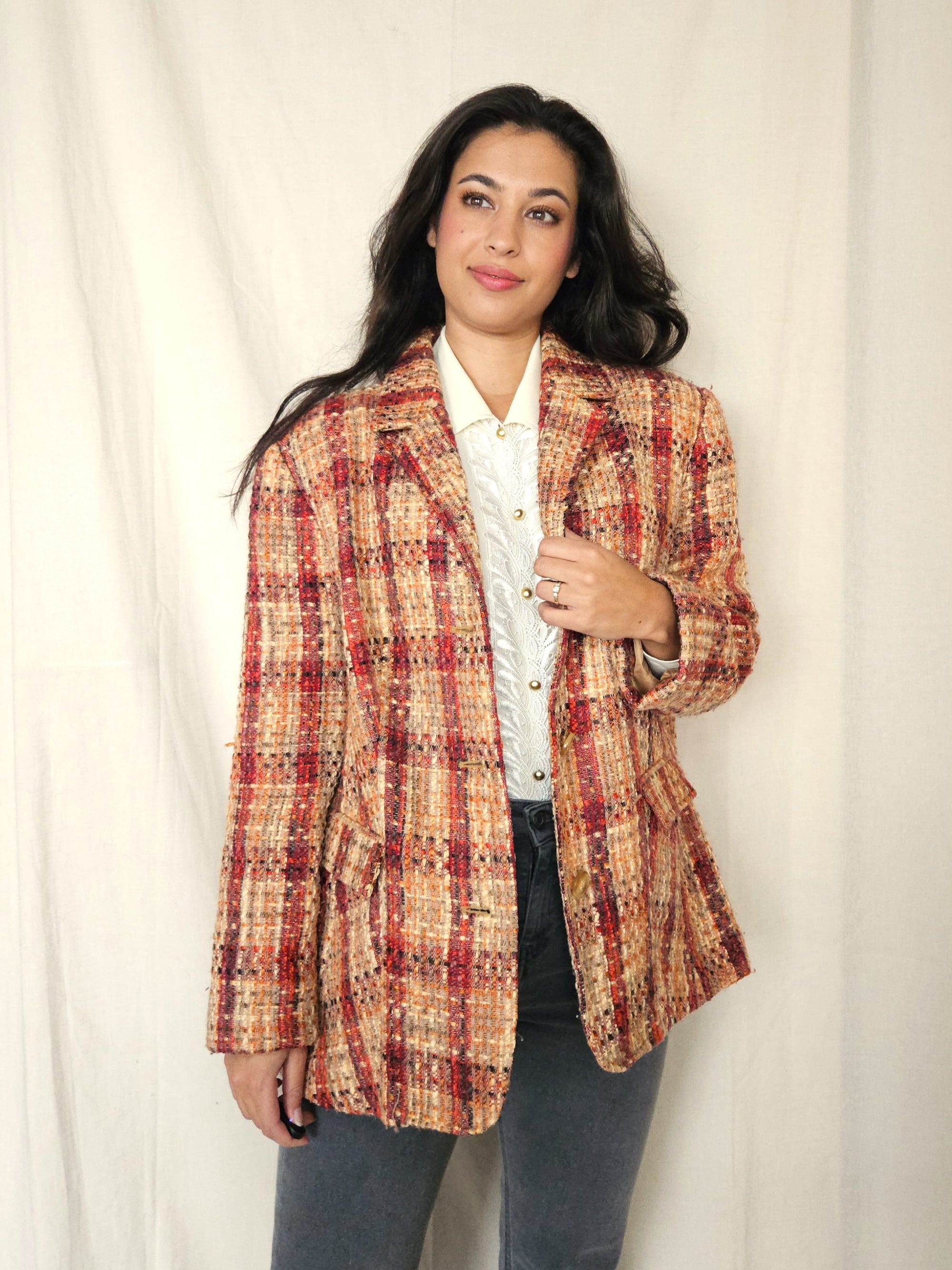 Bouclé vintage blazer perzik | L/XL