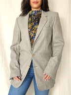 Grijze vintage blazer met geblokt patroon | M/L