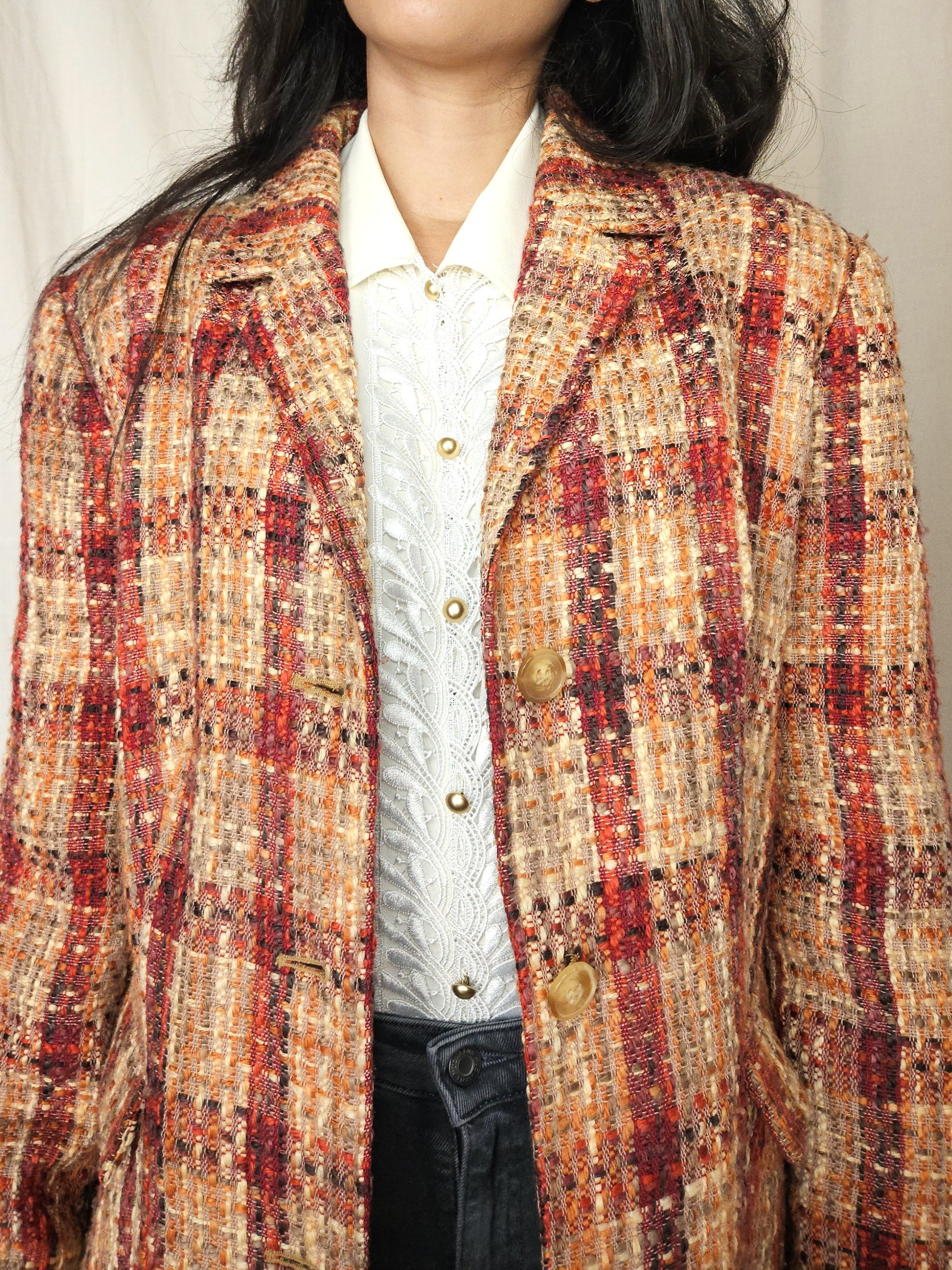 Bouclé vintage blazer perzik | L/XL