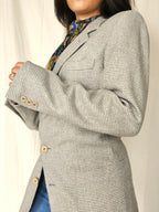 Grijze vintage blazer met geblokt patroon | M/L