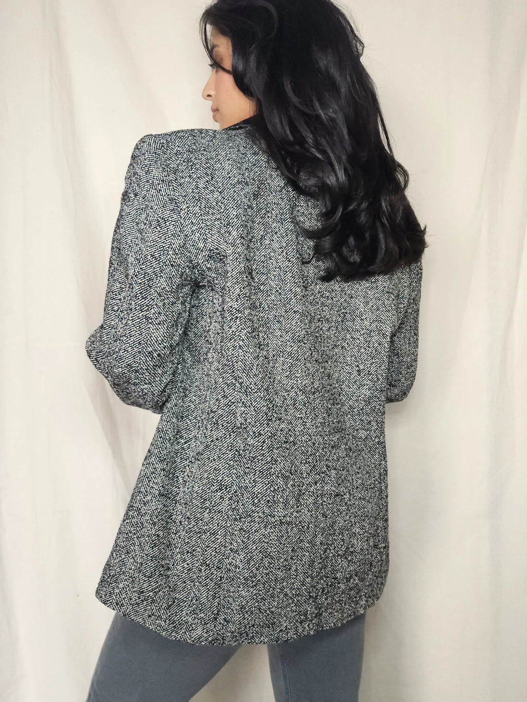 Wollen vintage blazer met visgraat | L/XL