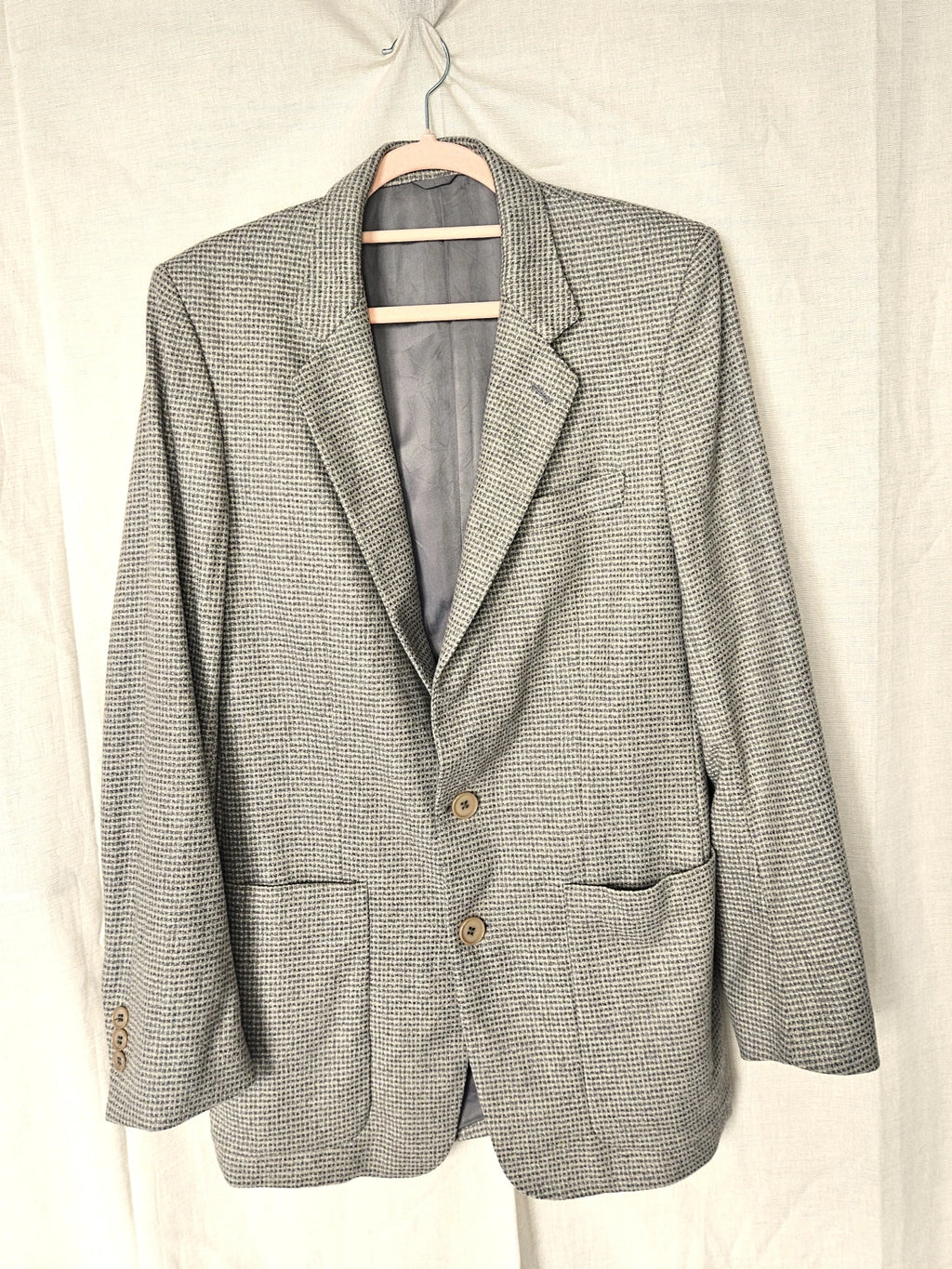 Grijze vintage blazer met geblokt patroon | M/L