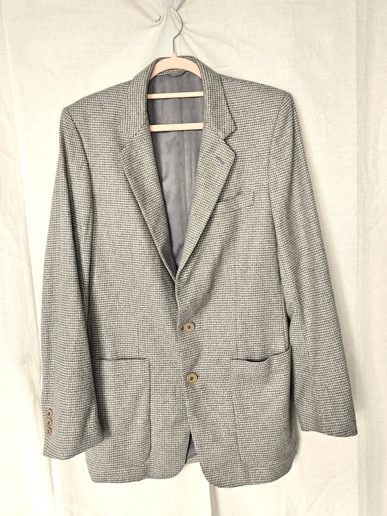 Grijze vintage blazer met geblokt patroon | M/L