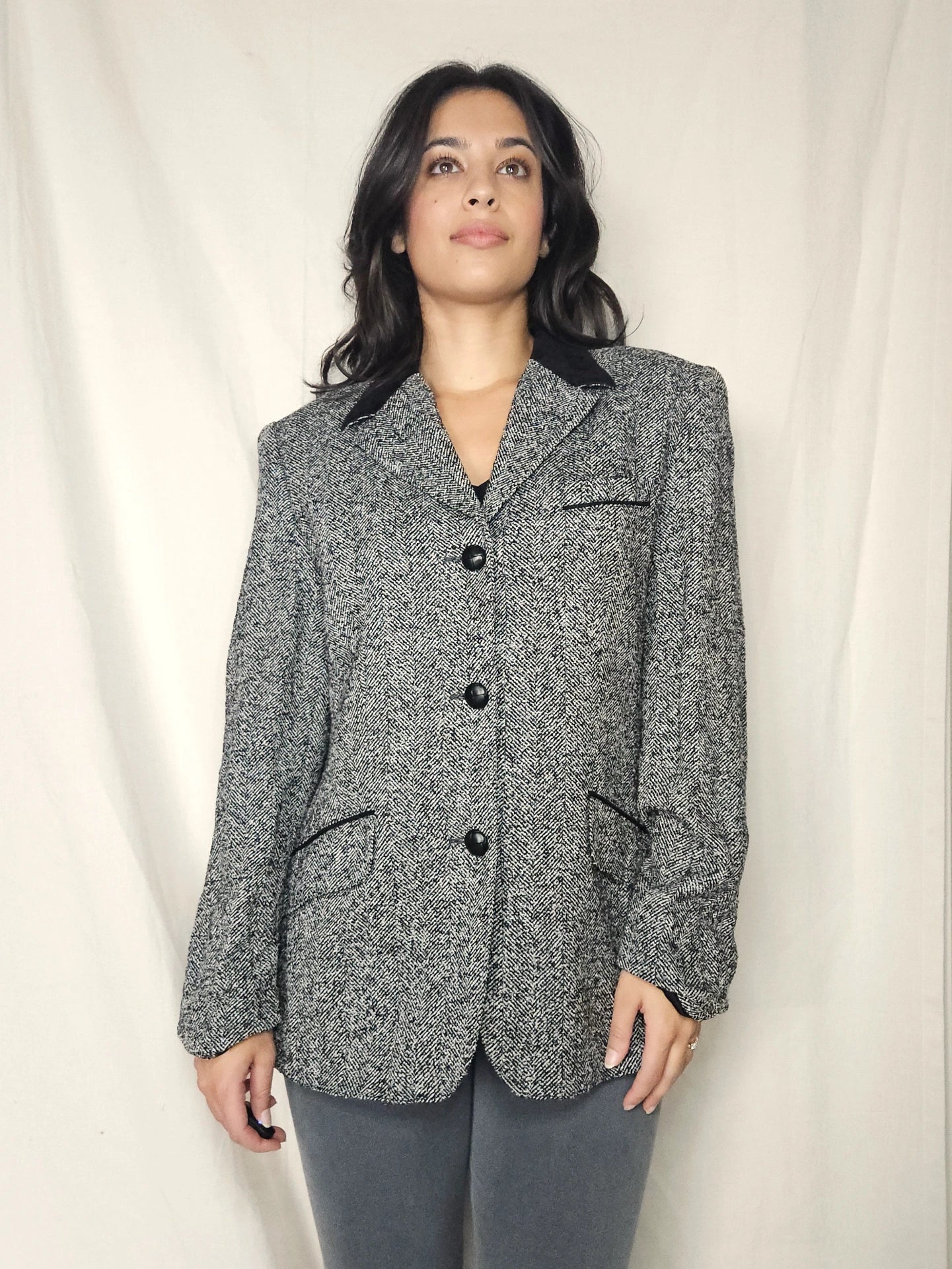 Wollen vintage blazer met visgraat | L/XL