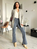 Grijze vintage blazer met geblokt patroon | M/L