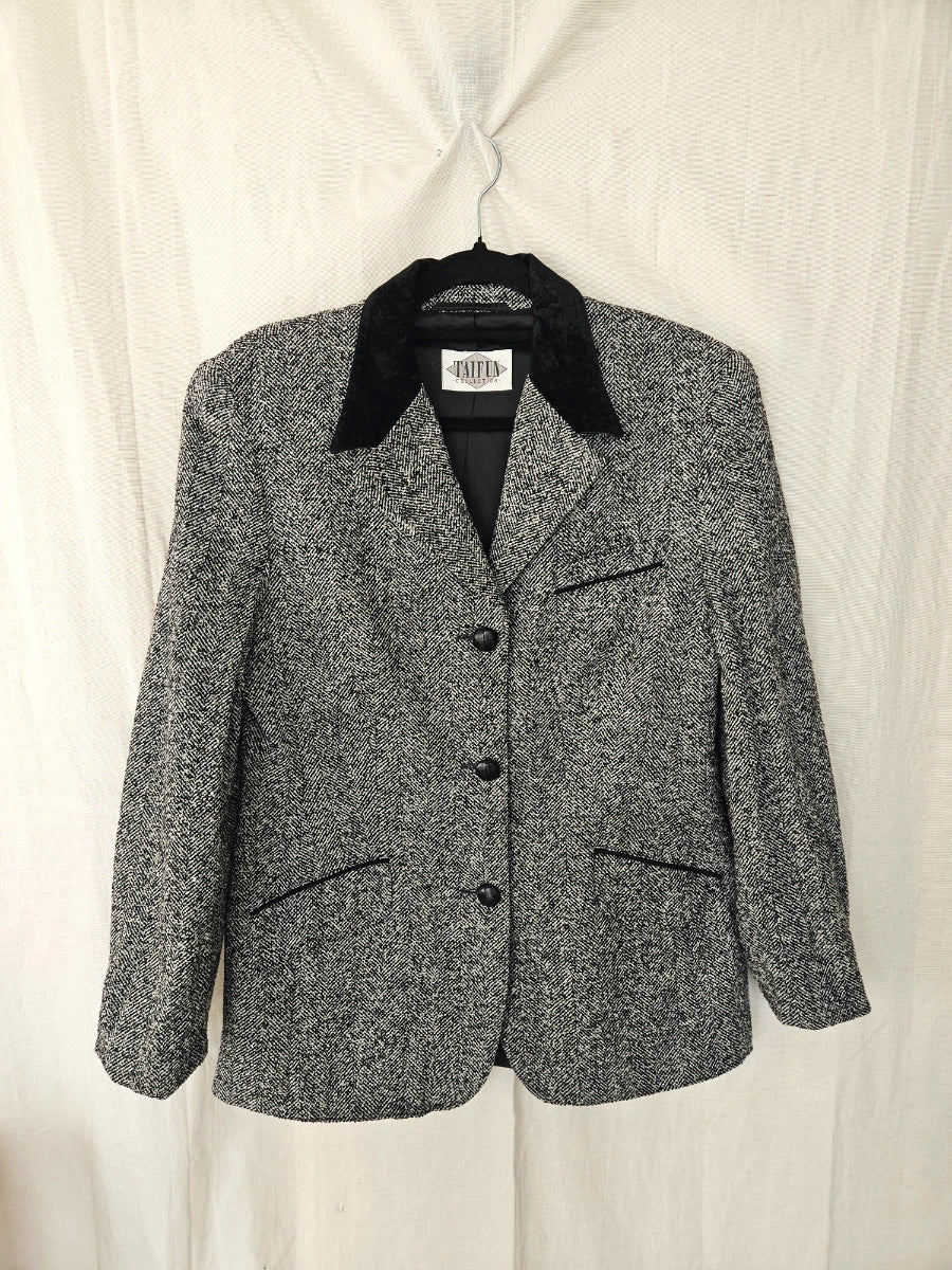 Wollen vintage blazer met visgraat | L/XL