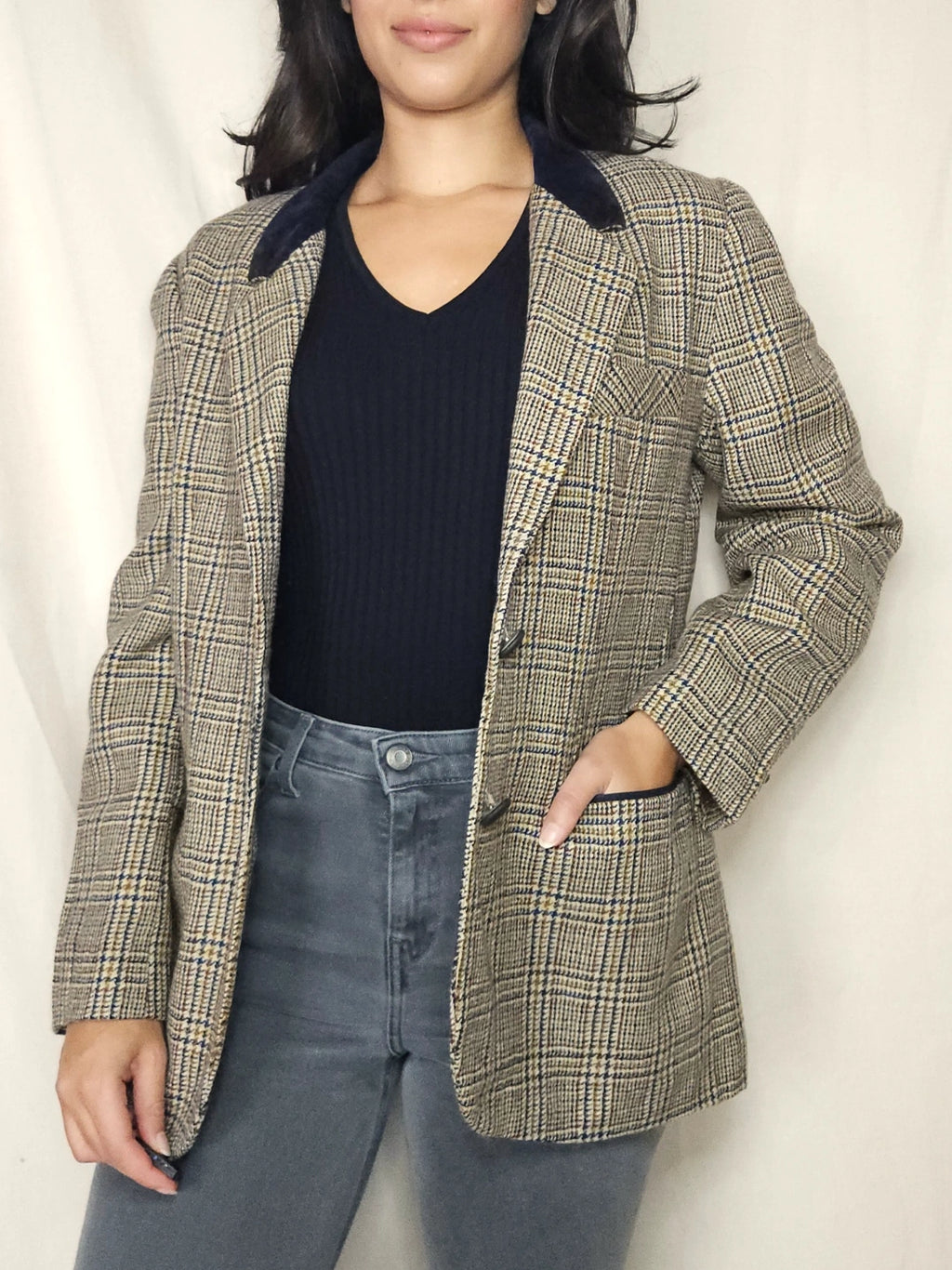 Wollen geruite vintage blazer | M