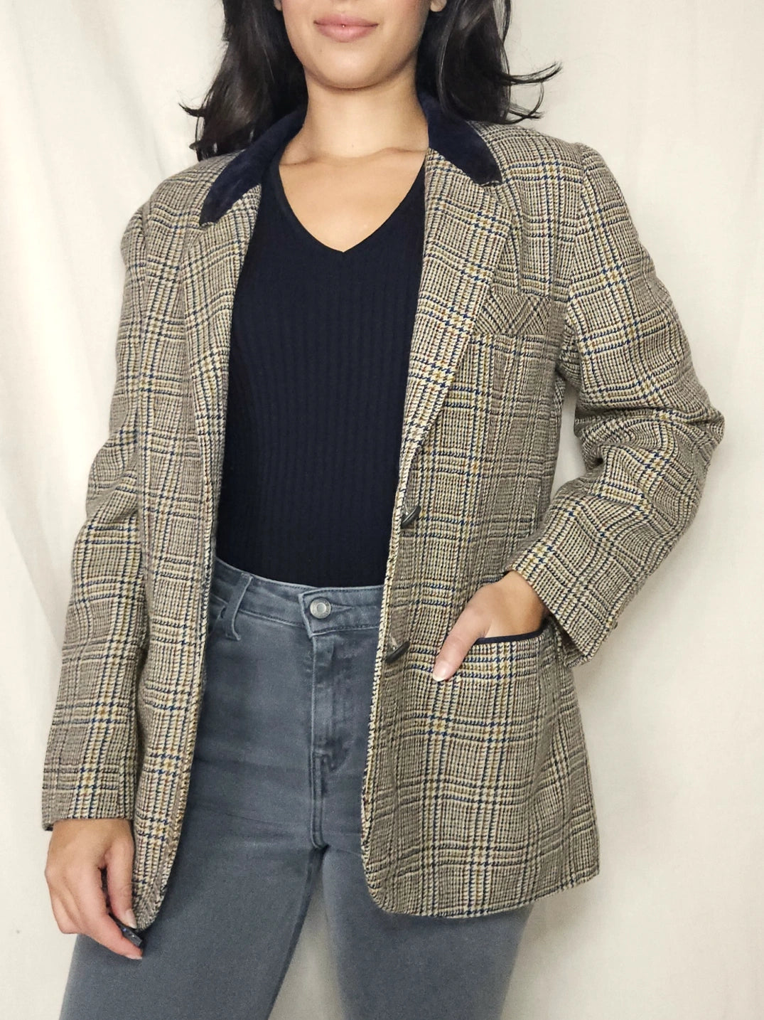 Wollen geruite vintage blazer | M