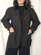 Donkerbruine geruite vintage blazer van wol | XL