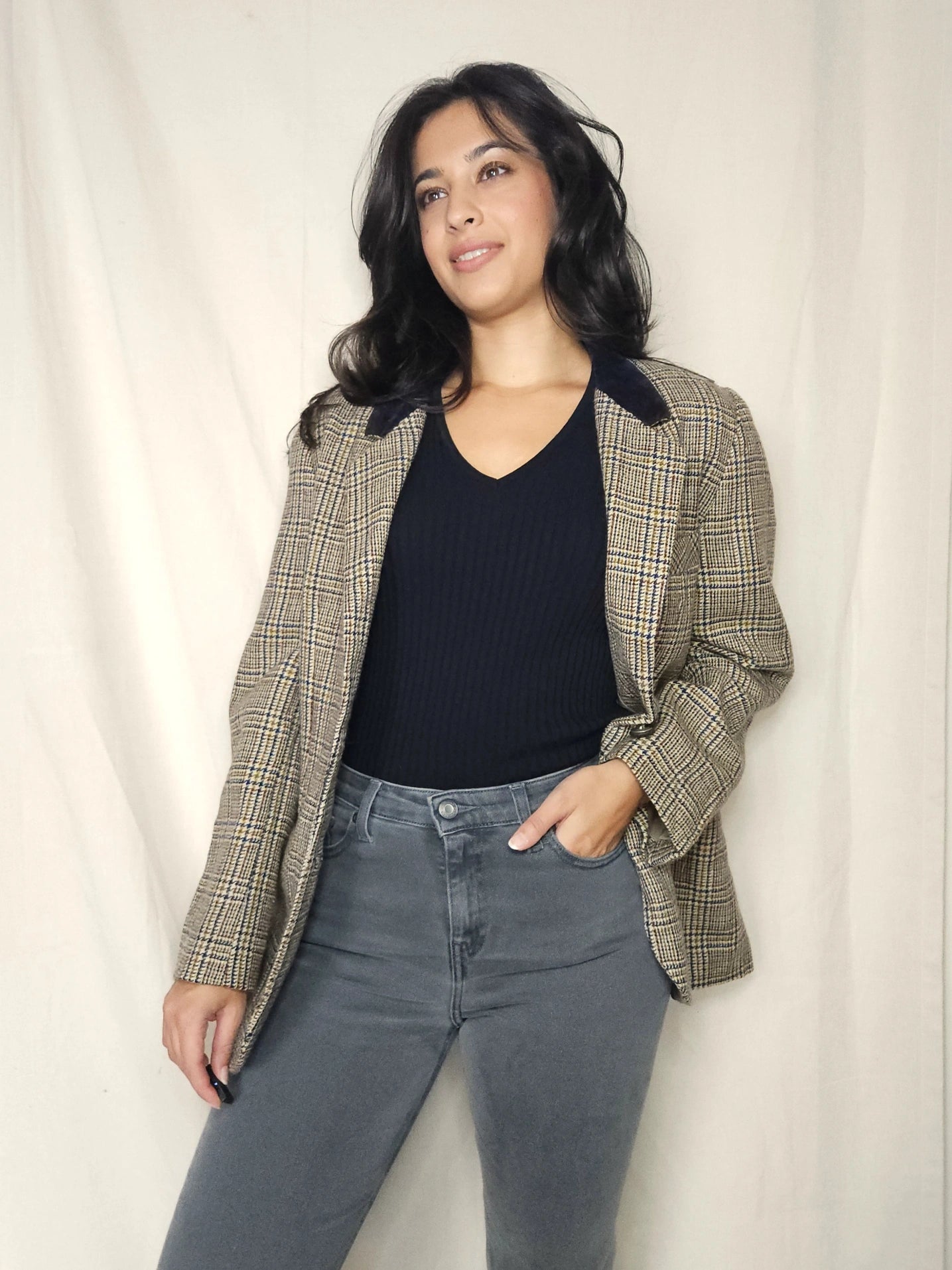 Wollen geruite vintage blazer | M