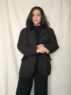 Donkerbruine geruite vintage blazer van wol | XL