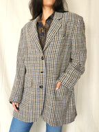 Grijze gebreide vintage blazer met bruin en blauw patroon | XL