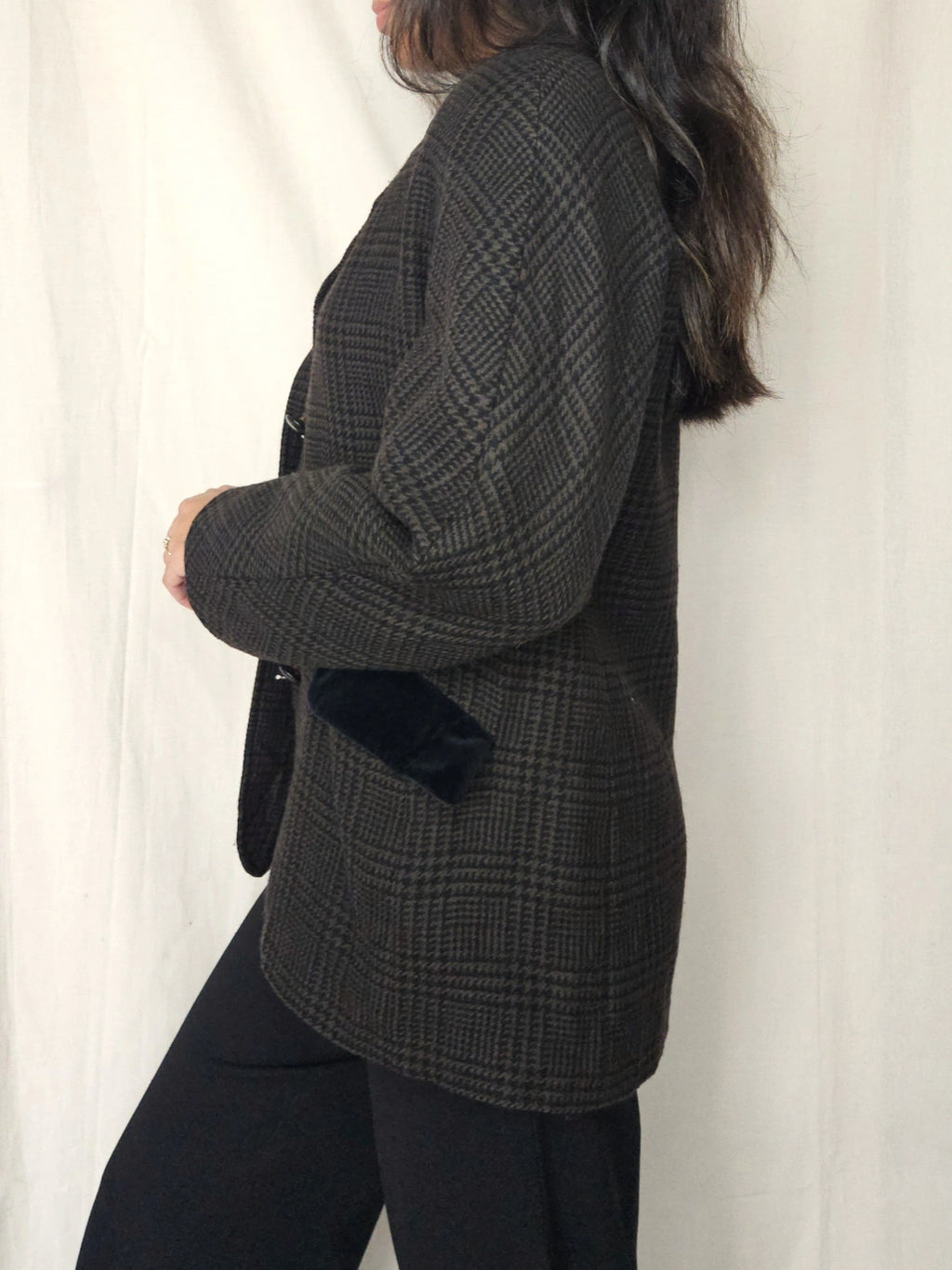 Donkerbruine geruite vintage blazer van wol | XL