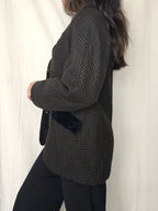 Donkerbruine geruite vintage blazer van wol | XL