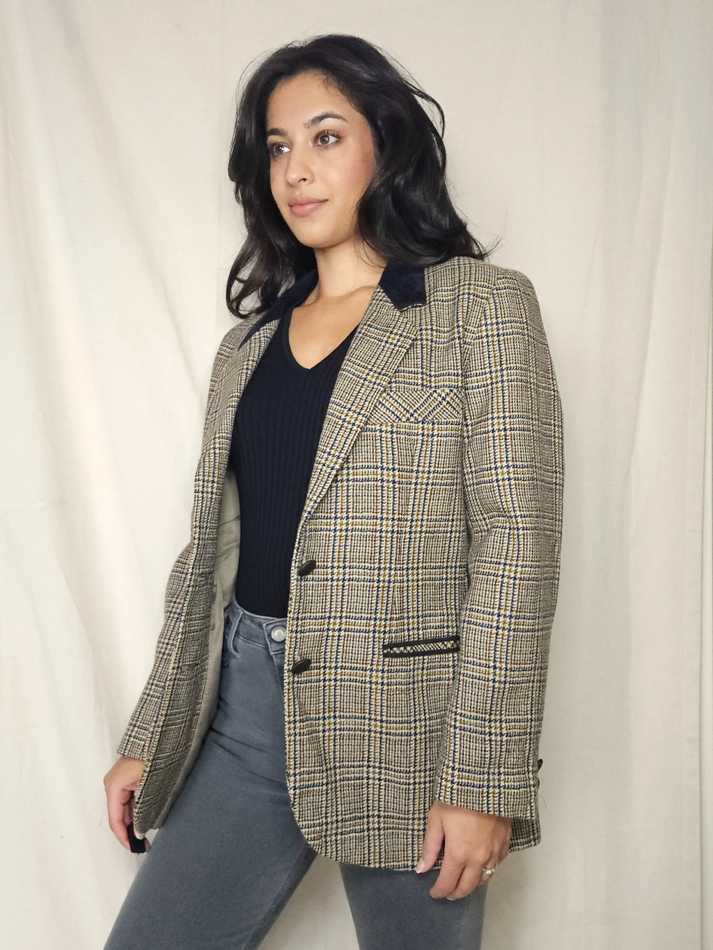 Wollen geruite vintage blazer | M
