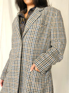 Grijze gebreide vintage blazer met bruin en blauw patroon | XL