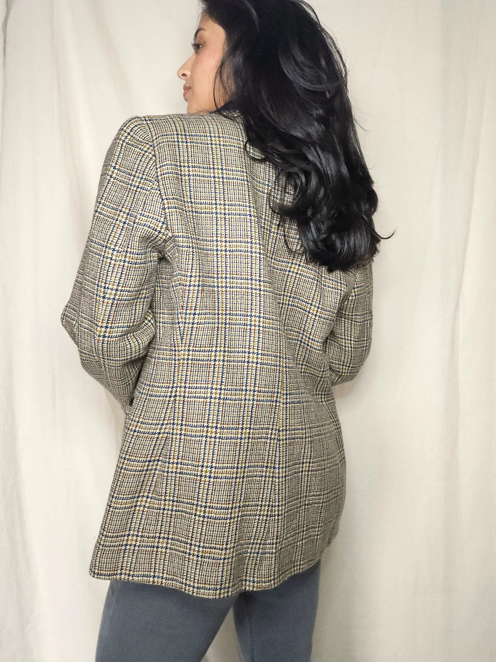 Wollen geruite vintage blazer | M