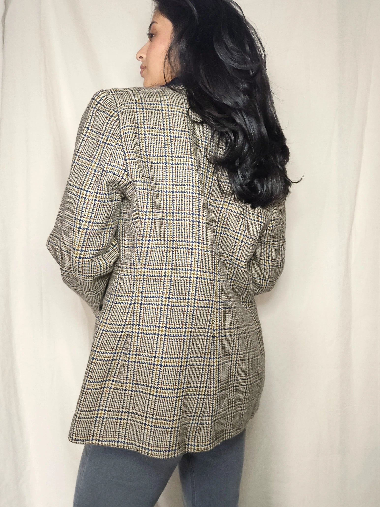Wollen geruite vintage blazer | M