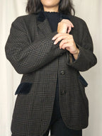 Donkerbruine geruite vintage blazer van wol | XL