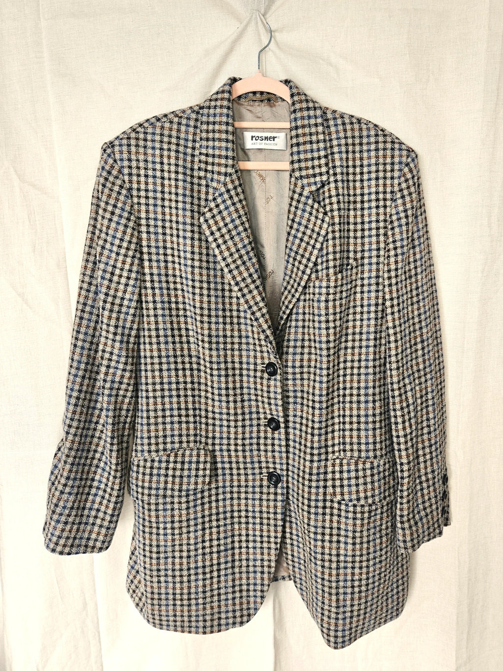 Grijze gebreide vintage blazer met bruin en blauw patroon | XL
