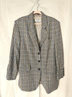 Grijze gebreide vintage blazer met bruin en blauw patroon | XL