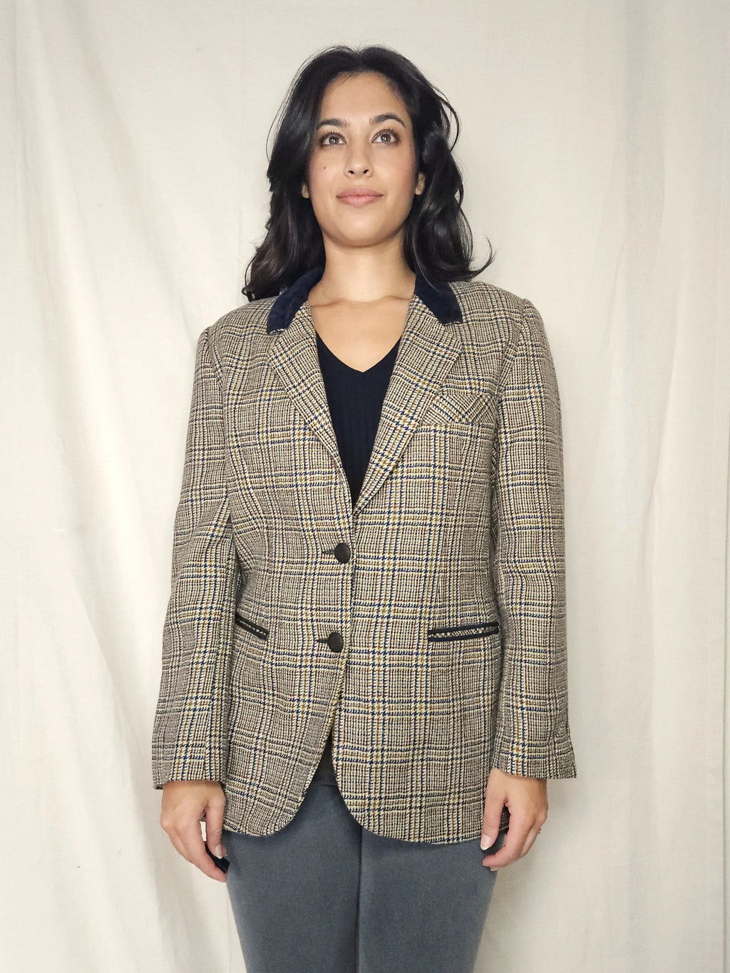 Wollen geruite vintage blazer | M
