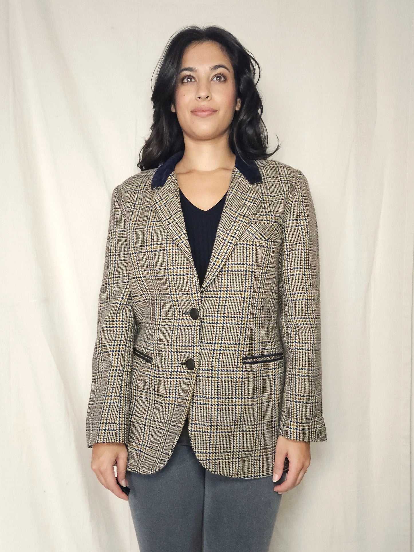Wollen geruite vintage blazer | M