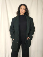 Donkergroene visgraat blazer met alpaca | 3XL