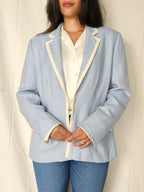 Lichtblauwe vintage blazer van zijde en wol | M