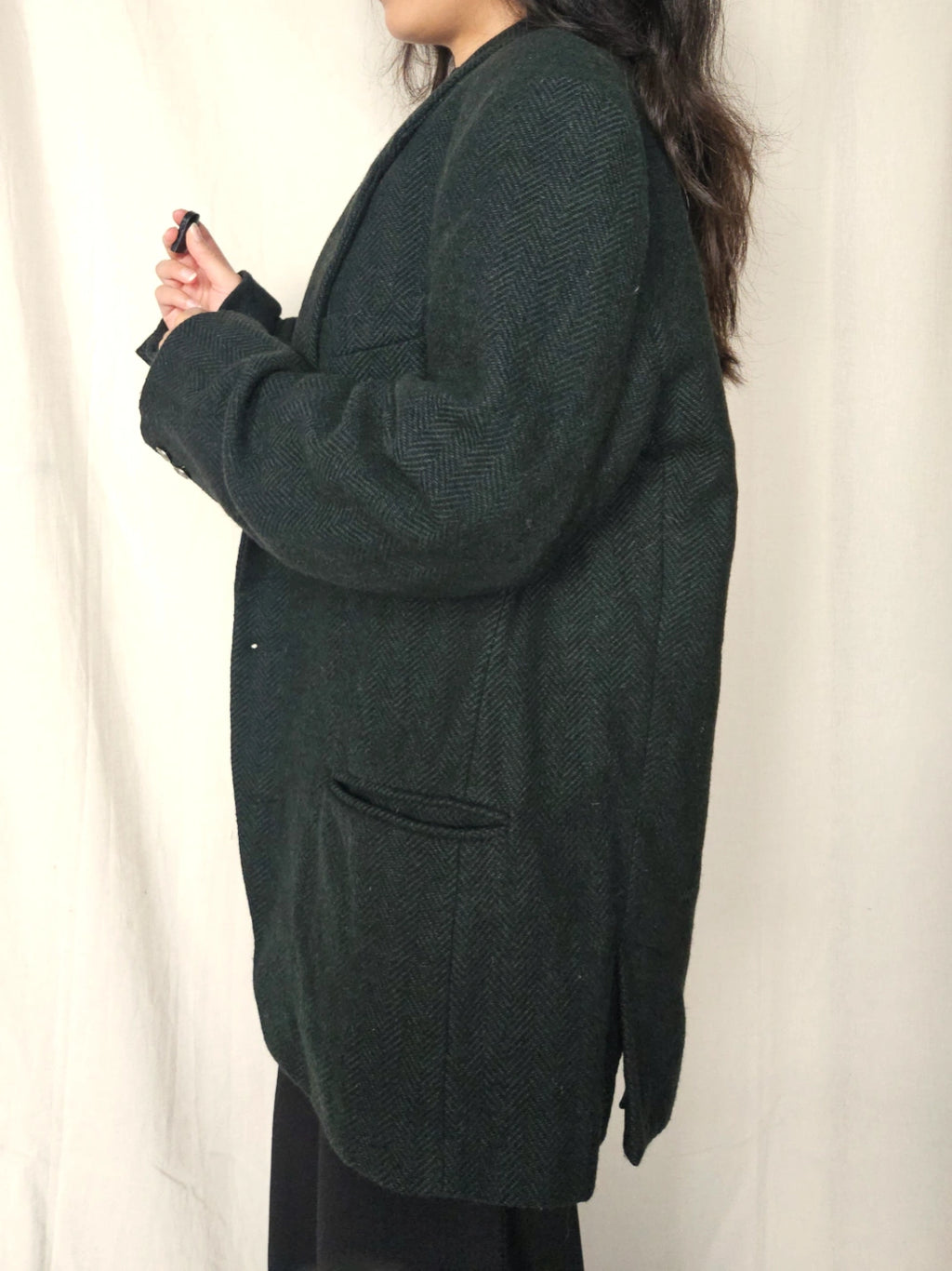 Donkergroene visgraat blazer met alpaca | 3XL