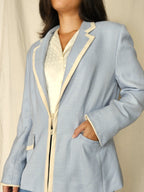 Lichtblauwe vintage blazer van zijde en wol | M