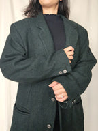 Donkergroene visgraat blazer met alpaca | 3XL