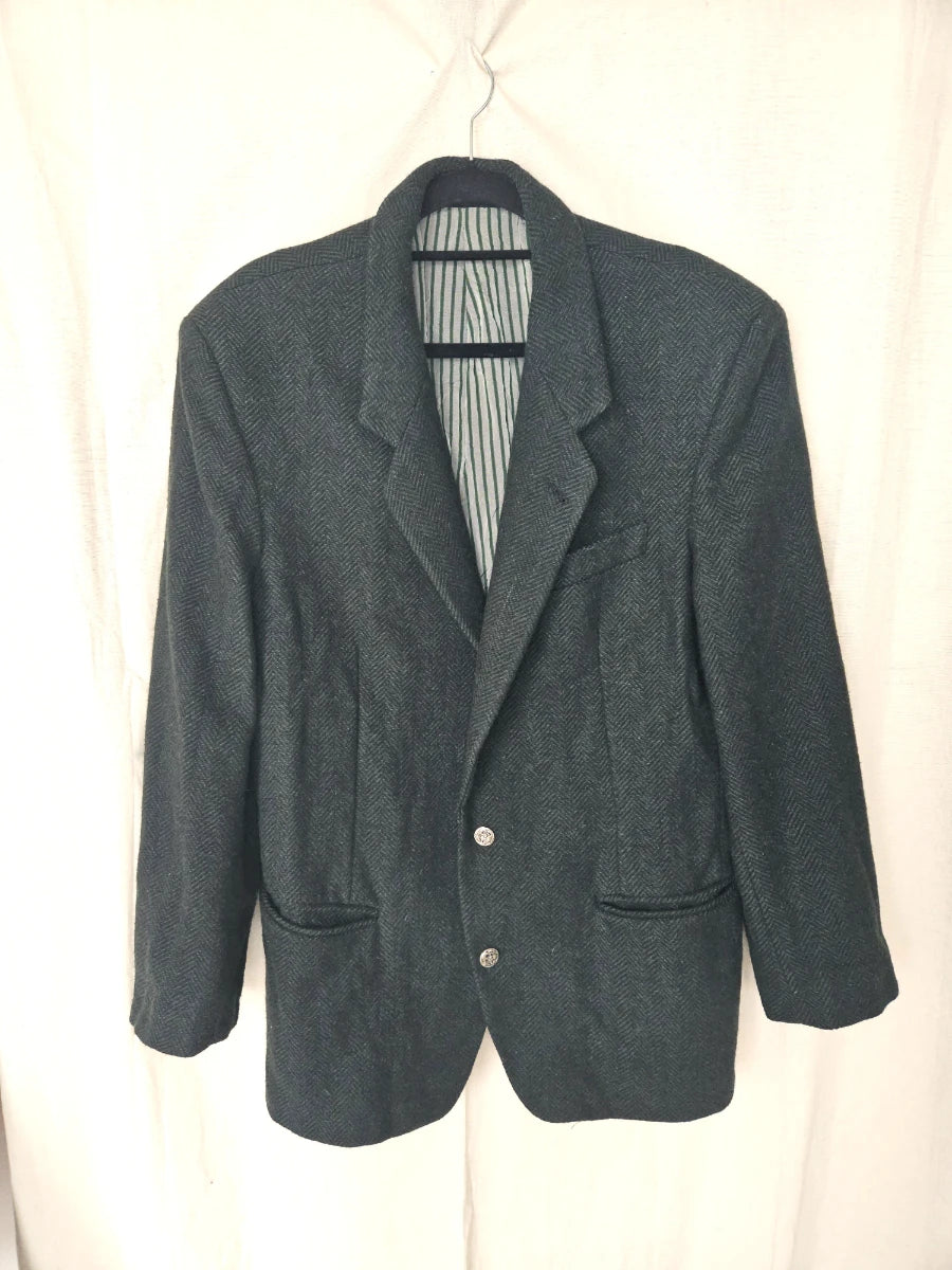 Donkergroene visgraat blazer met alpaca | 3XL