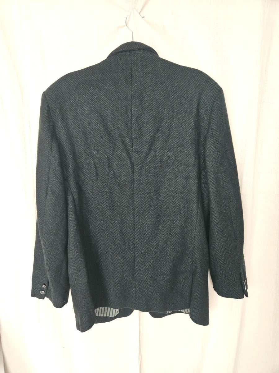Donkergroene visgraat blazer met alpaca | 3XL